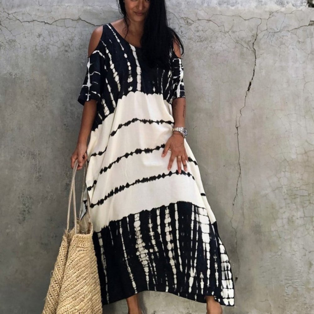 New Boho Tie Dye Kimono Maxi MuMu Tunic Dress Beach Cover-Up Womens - Picture 3 of 11